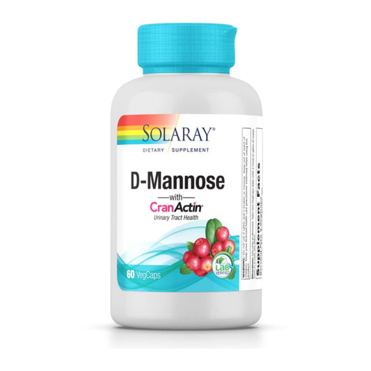 SOLARAY D-Mannose CranActin bottle shows daily urinary support potential.