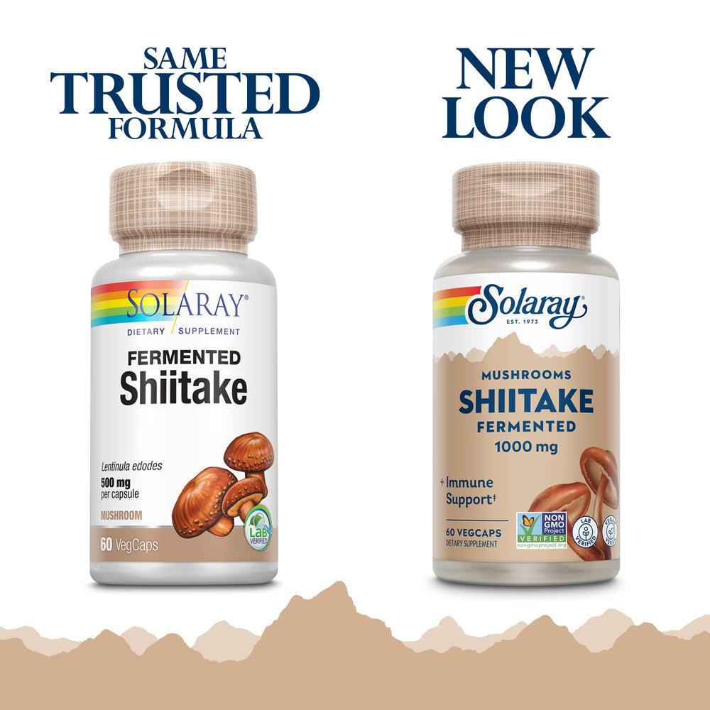 SOLARAY Fermented Shiitake 500mg capsules close-up for easy daily use