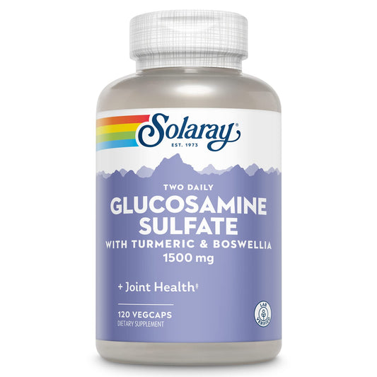 SOLARAY Glucosamine Sulfate 1500 mg bottle front showing joint support for daily use