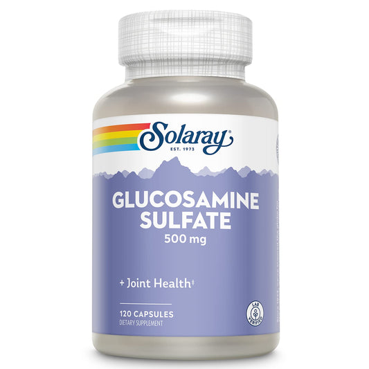 SOLARAY glucosamine sulfate bottle label close-up highlighting product and potency