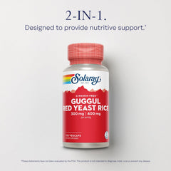 SOLARAY guggul-red-yeast-rice capsules closeup: vegan VegCap formula.