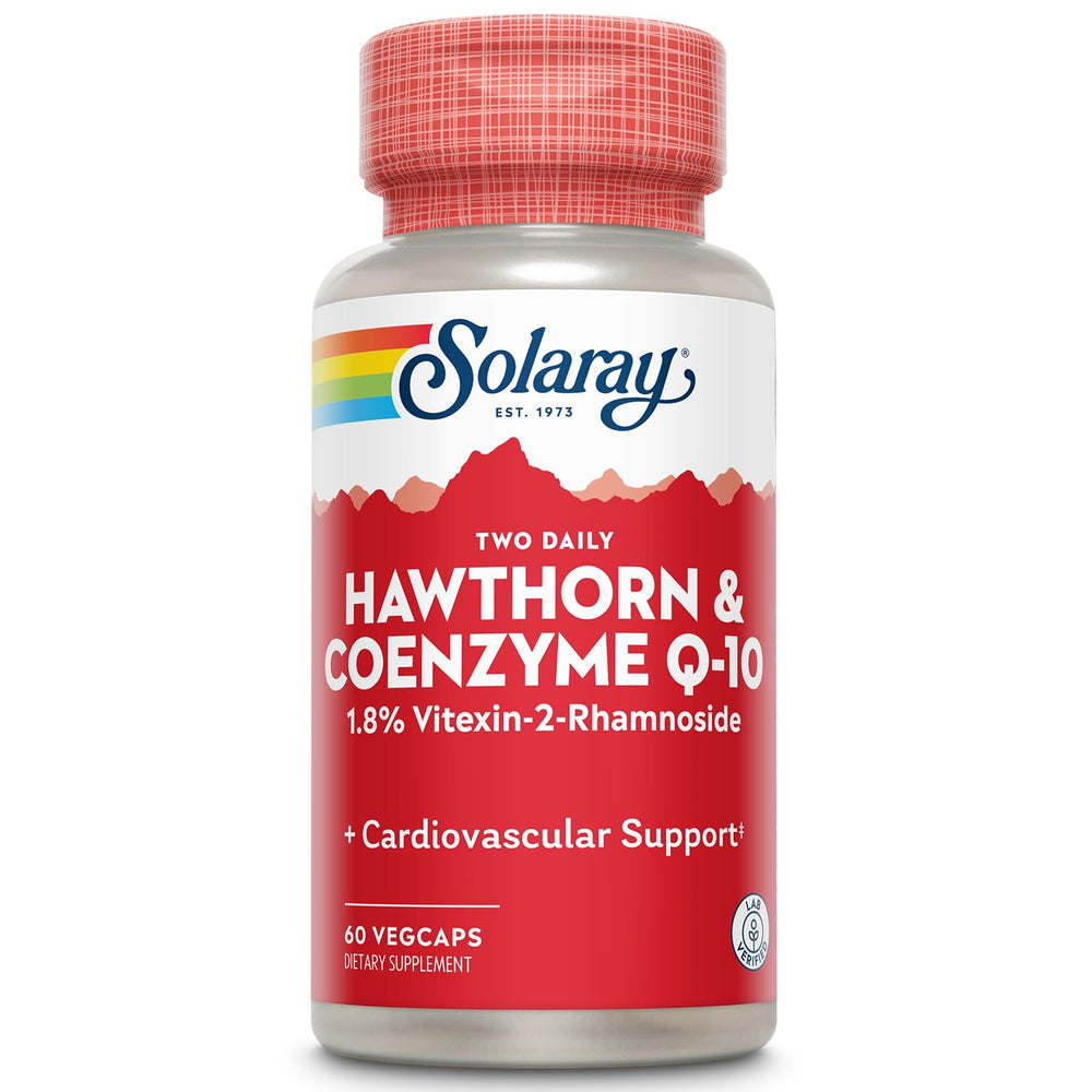 SOLARAY Hawthorn CoQ10 bottle for daily heart support and vitality