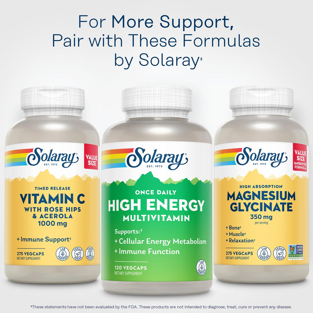 SOLARAY immunity-support vitamins graphic highlighting key nutrients.