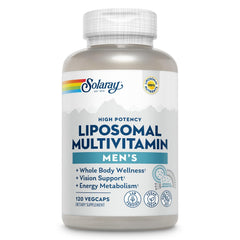 SOLARAY liposomal multivitamin for men bottle front view with easy-to-swallow VegCaps for daily support