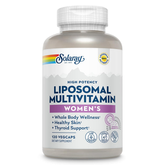 SOLARAY Liposomal Multivitamin for Women bottle front highlighting full nutrient blend for daily wellness.