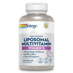 SOLARAY Liposomal Multivitamin for Women bottle front highlighting full nutrient blend for daily wellness.