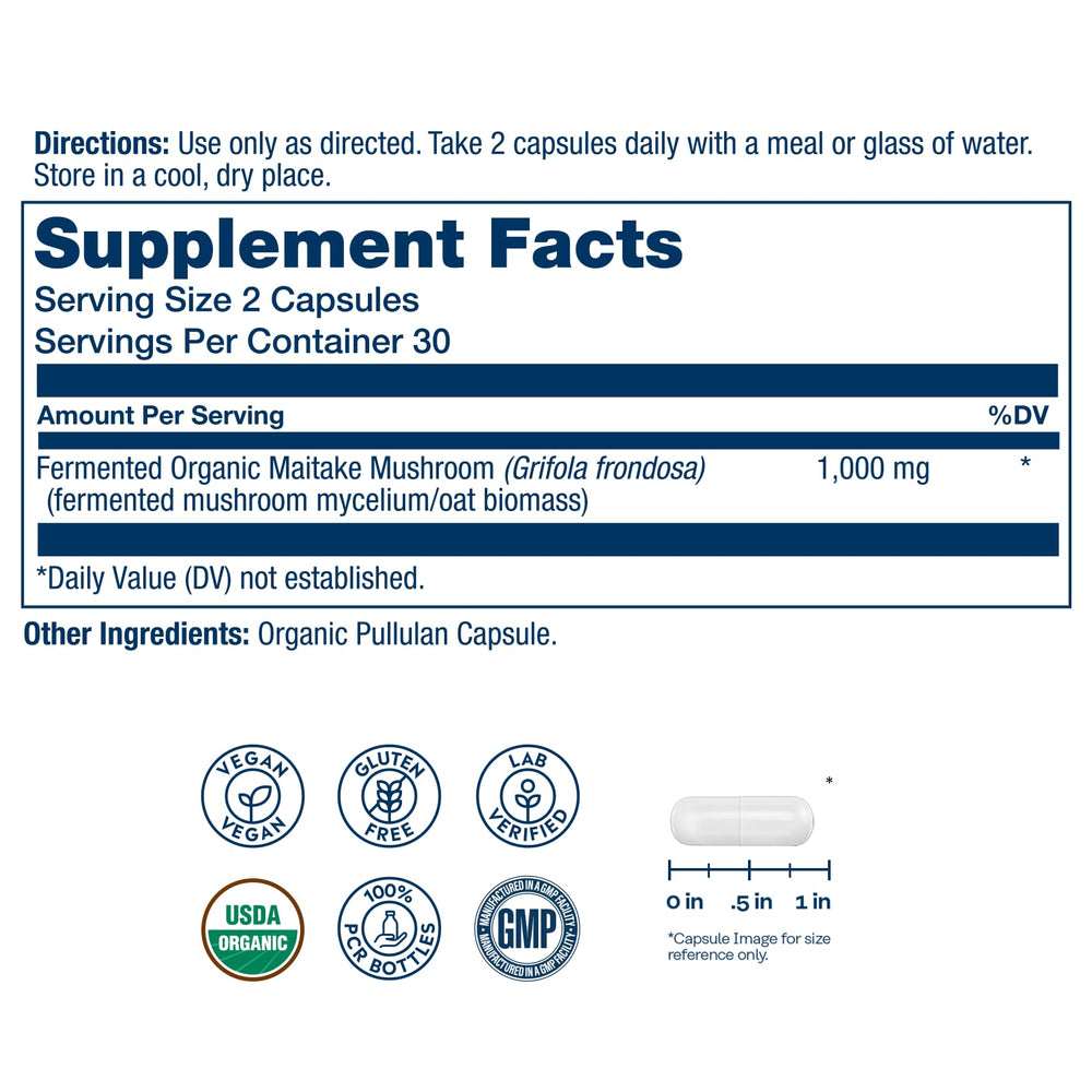SOLARAY maitake capsules on display, convenient daily ritual for plant-based wellness.