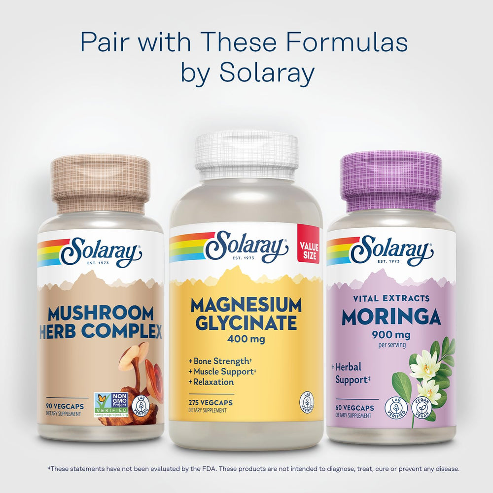 SOLARAY Moringa capsules daily use idea with water.