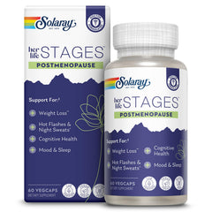SOLARAY Postmenopause Life Stages saffron capsules aid hot flashes and mood balance.