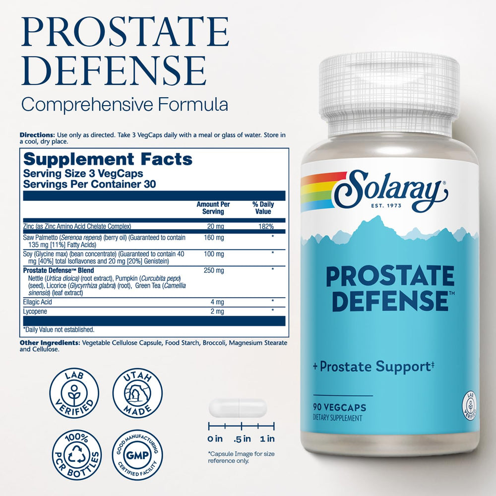 Solaray Prostate Defense capsules in a compact daily option for men