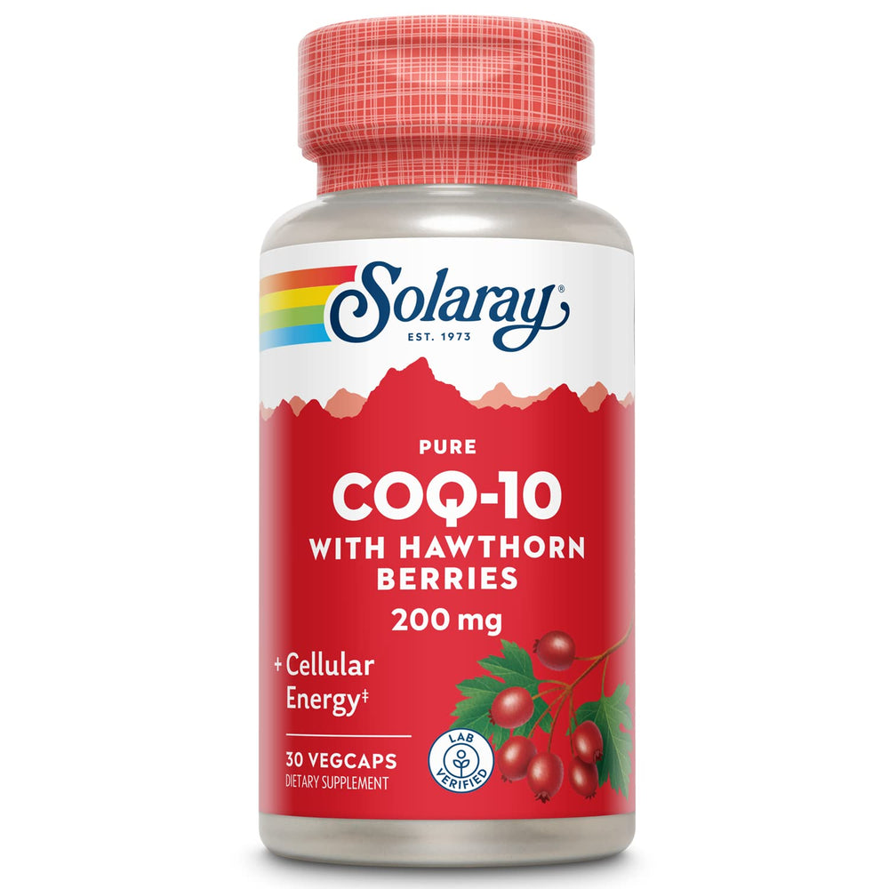 SOLARAY Pure CoQ-10 200 mg bottle for daily heart support.