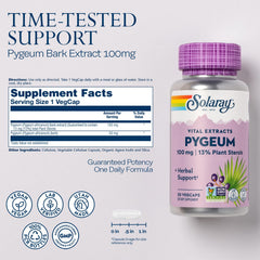 SOLARAY Pygeum capsules highlight 13 mg plant sterols per serving