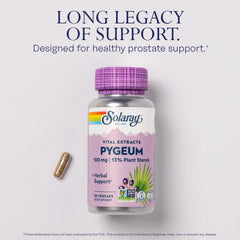 SOLARAY Pygeum bark extract label shows potency and vegan formula