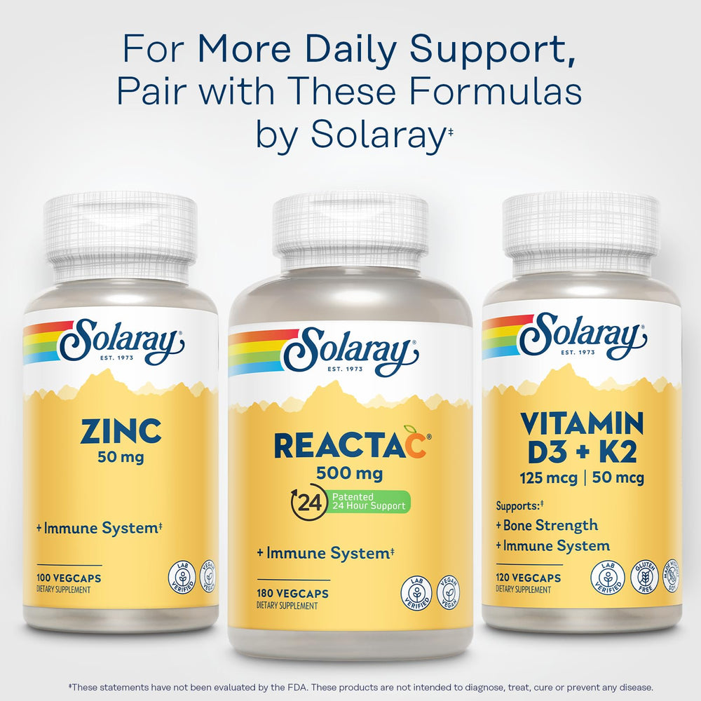 Solaray Reacta-C bottle with dosage guide for easy use.