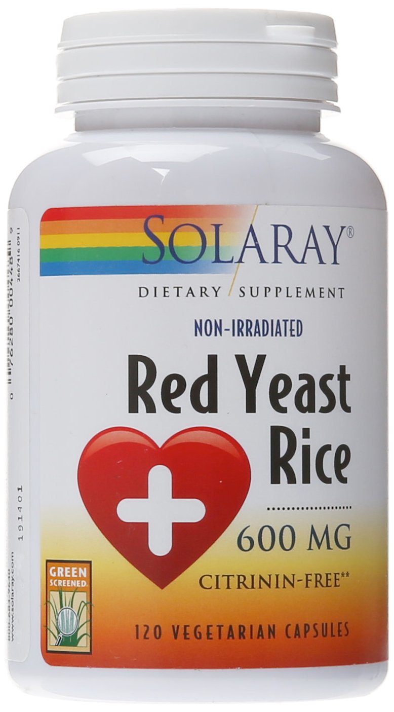 Solaray Red Yeast Rice bottle front view highlights the label and product details for informed decisions.