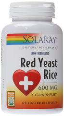 Solaray Red Yeast Rice bottle front view highlights the label and product details for informed decisions.