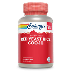 SOLARAY Red Yeast Rice Plus CoQ10 bottle with heart-support capsules.