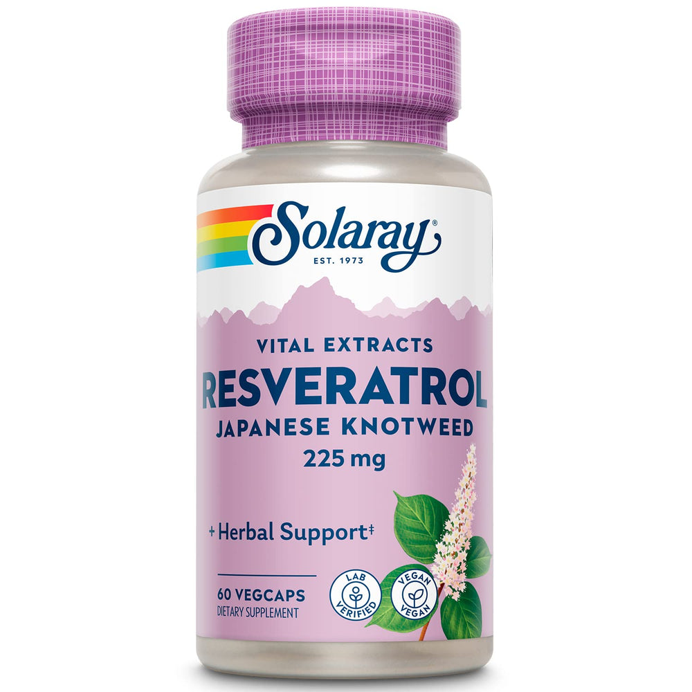 SOLARAY Resveratrol 225mg VCaps bottle front for everyday wellness support.