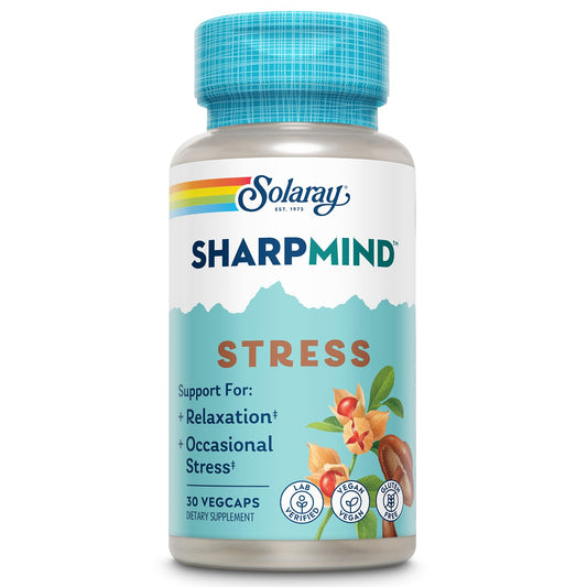 SOLARAY SharpMind bottle-front image showing 30 VegCaps for daily mood support.