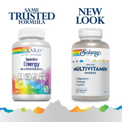 SOLARAY Spectro Energy capsules close-up showing easy-to-swallow veg caps.