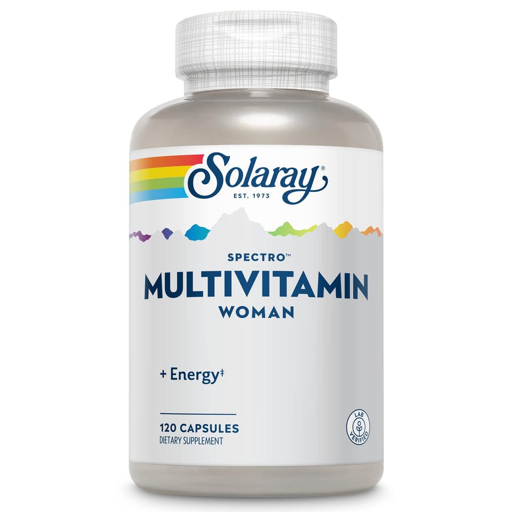 Solaray Spectro Woman bottle shows a complete daily multivitamin blend for everyday vitality