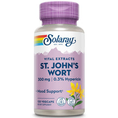 Solaray St. John's Wort Aerial Extract 300mg bottle supports daily mood potential.