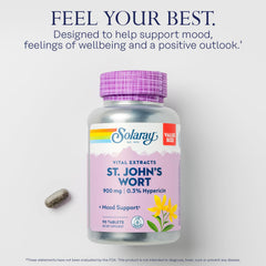 SOLARAY St. John's Wort bottle label highlights 0.3% hypericin potency.