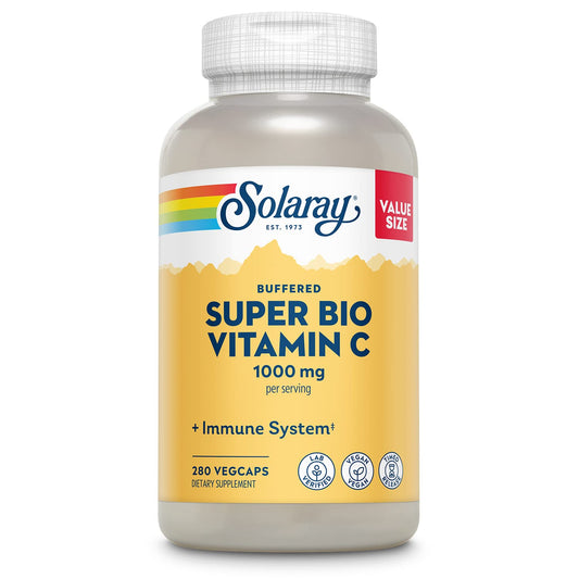 SOLARAY Super Bio Buffered Vitamin C 1000mg bottle front for quick immune support.