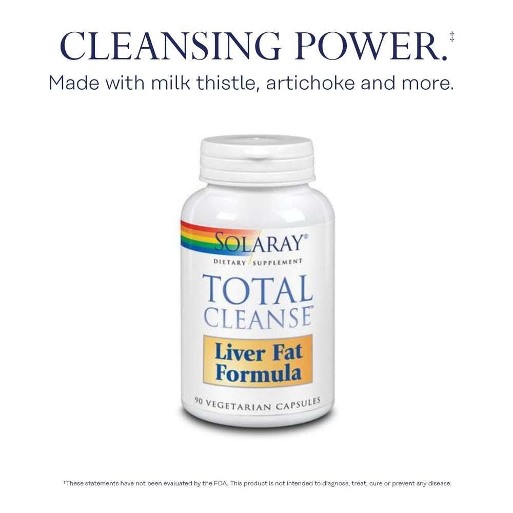 SOLARAY Total Cleanse ingredient panel highlights milk thistle and botanicals.