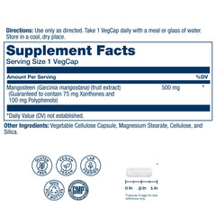 SOLARAY Mangosteen 75mg xanthones closeup highlighting antioxidant compounds.