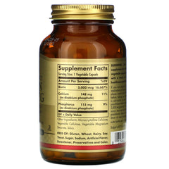 Solgar Biotin bottle front features product name and 180 count for daily use.