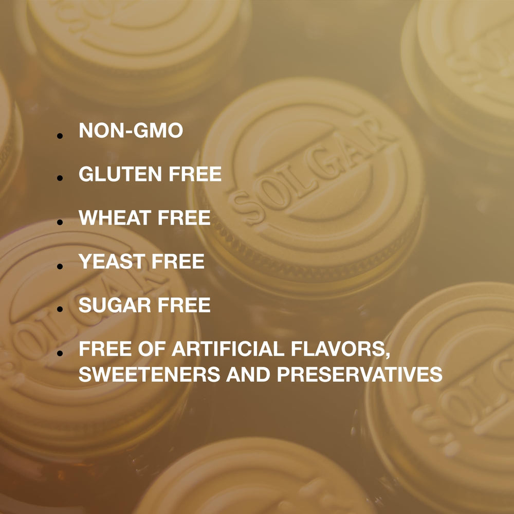 Solgar kosher certification visible on package aligning with dietary preferences.
