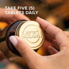 Solgar label close-up emphasizing gluten-free and dairy-free standards for sensitive diets.