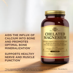Solgar Chelated Magnesium serving dispensed; four-tablet daily dose