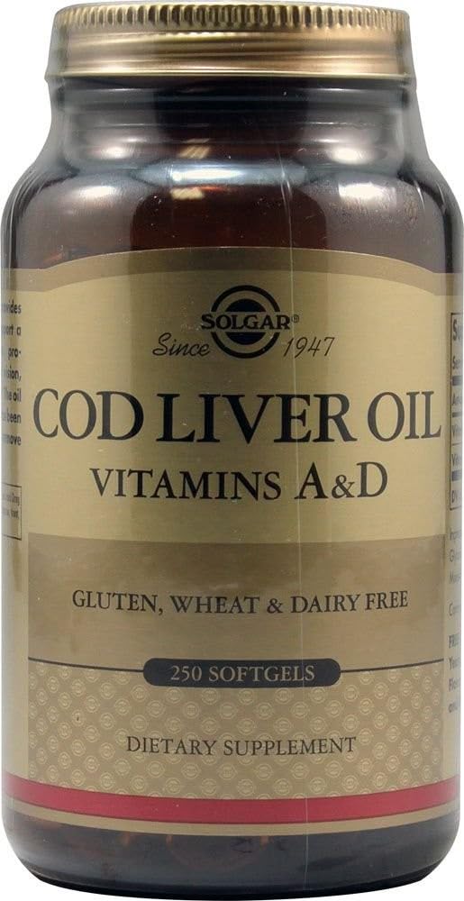 Solgar Cod Liver Oil label closeup shows non GMO and gluten free features