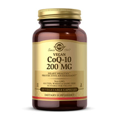 Solgar CoQ-10 200 mg bottle with capsules supports daily energy.
