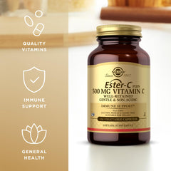 Solgar Ester-C Plus ingredient list indicates rose hips and acerola inclusion.