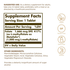 Solgar Folate 1000 mcg tablets close-up showing daily supplement form