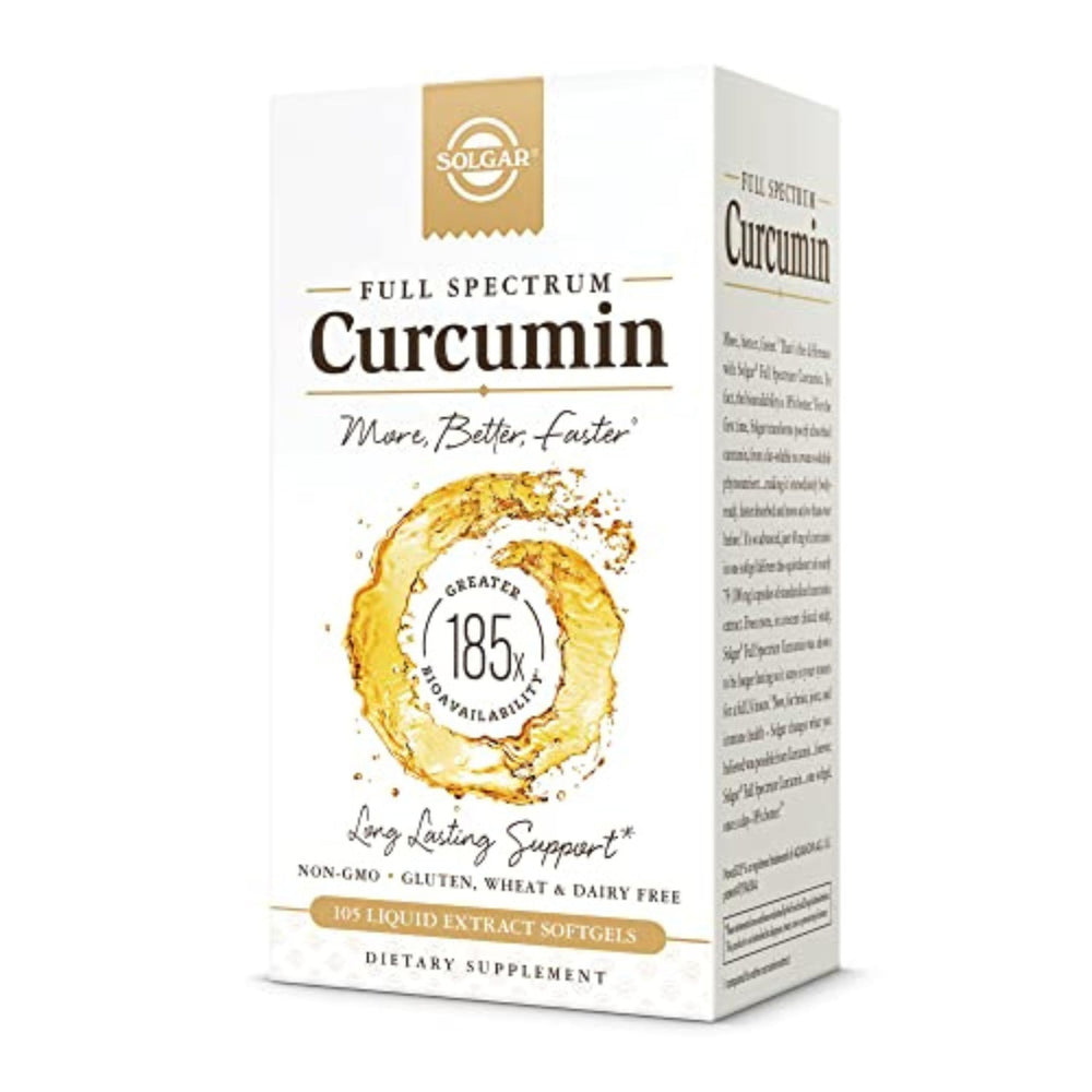 Solgar Full Spectrum Curcumin bottle with cap—easy daily LiCap dosing for convenience.