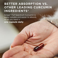 Solgar Full Spectrum Curcumin label on bottle highlighting vegan and non-GMO