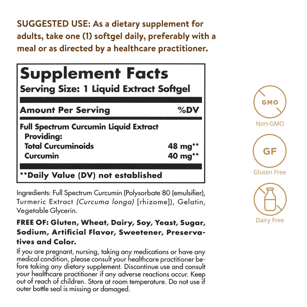 Solgar Full Spectrum Curcumin LiCap capsules—high absorption in a convenient soft capsule.