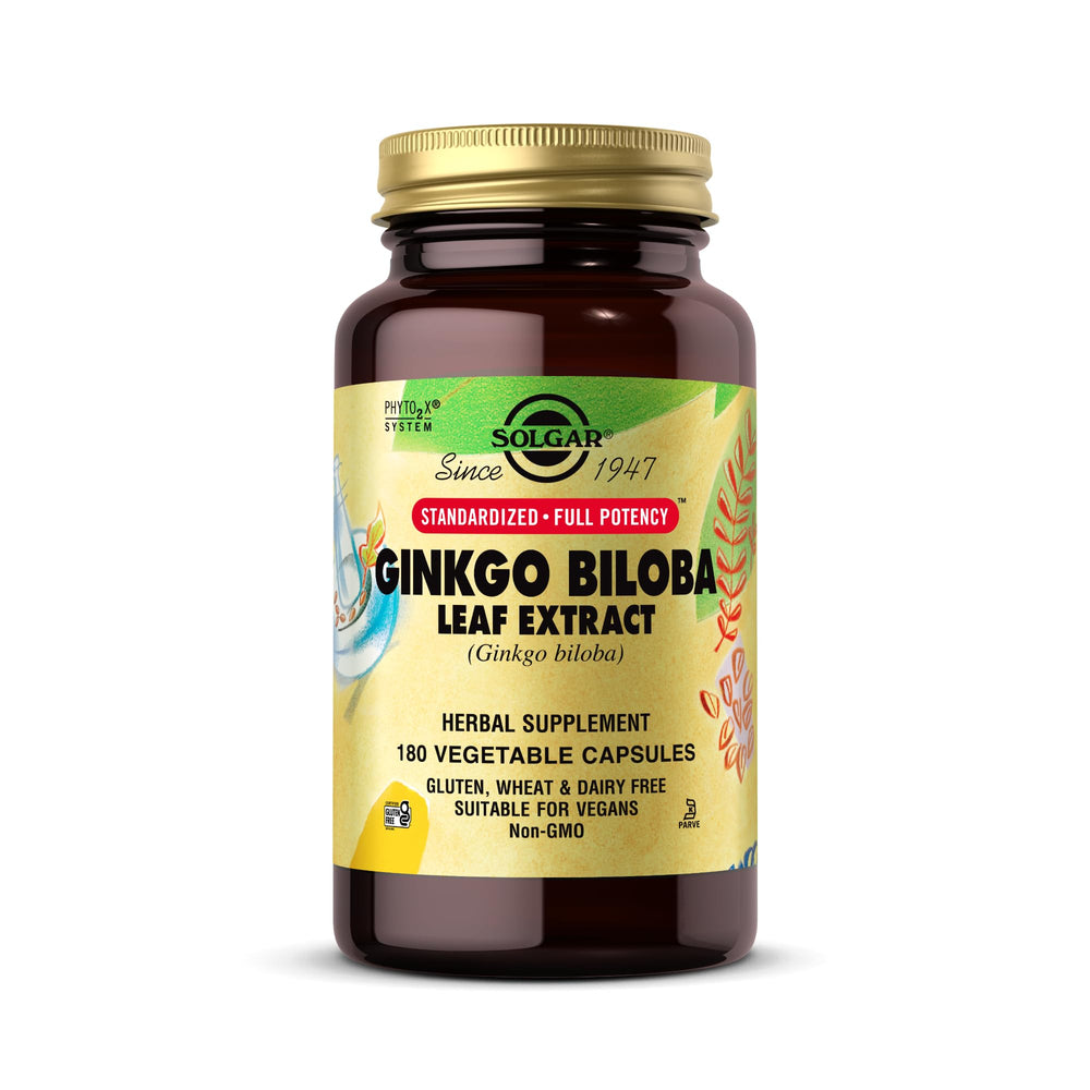 Solgar Ginkgo Biloba Leaf Extract bottle with standard potency for daily support