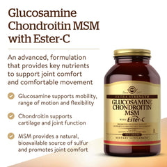 Solgar glucosamine chondroitin msm ester-c tablets closeup for cartilage nourishment