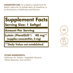 Solgar Lutein 40 mg softgels pour showing capsule flow