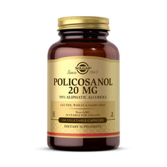 Solgar Policosanol 20 mg bottle pour, supports heart health in daily wellness.