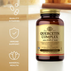 Solgar Quercetin Complex ingredients graphic featuring acerola and bromelain