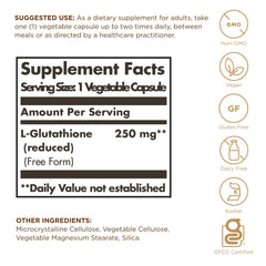 Close-up of Solgar 250 mg capsules; gluten-free and non-GMO.