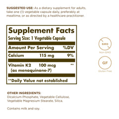 Solgar Vitamin K2 MK-7 capsules close-up for easy daily use.