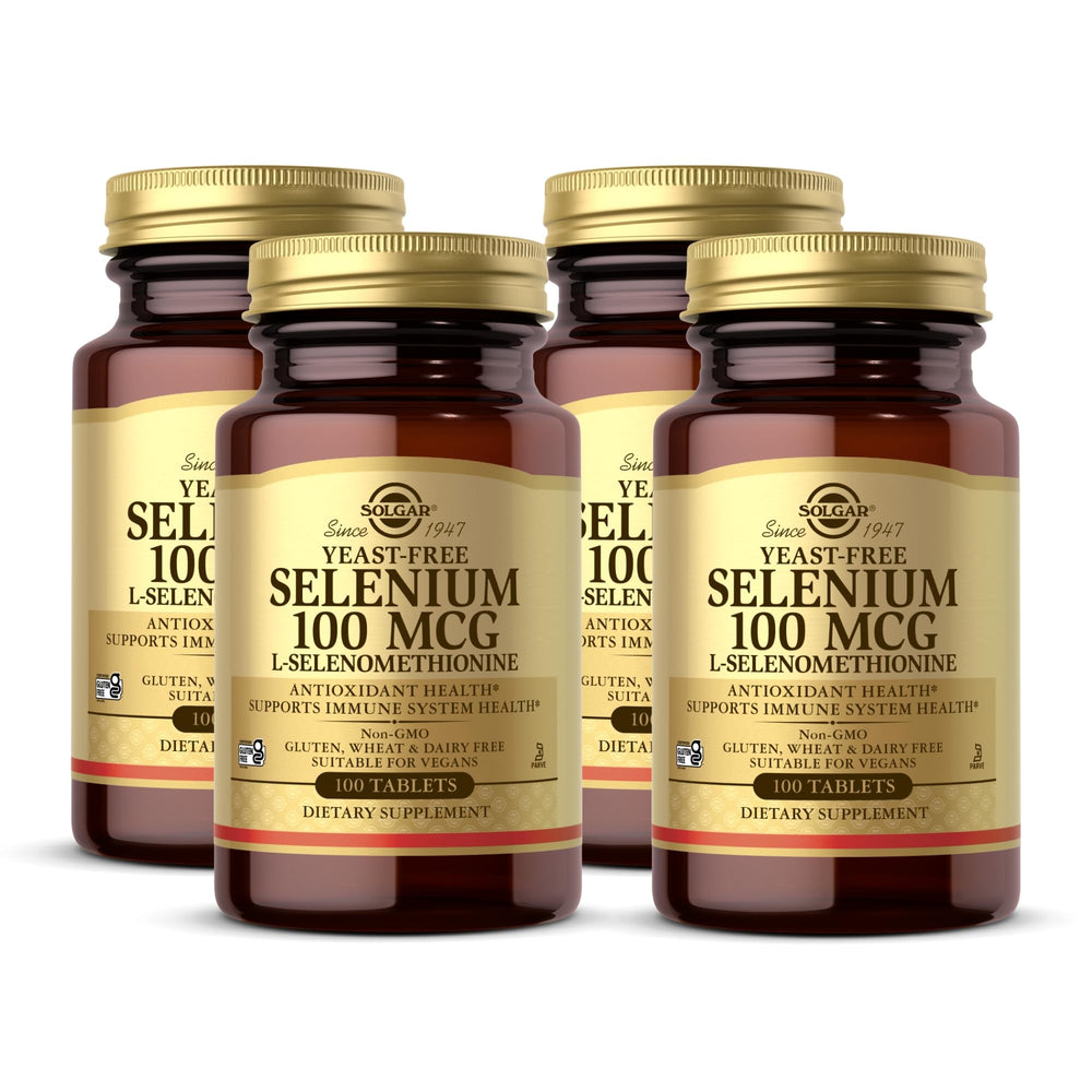 Solgar Yeast-Free Selenium 100 mcg bottle closeup showing purity and potency