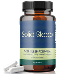Solid Sleep Deep Sleep Formula bottle promotes natural night relaxation with vegan capsules.
